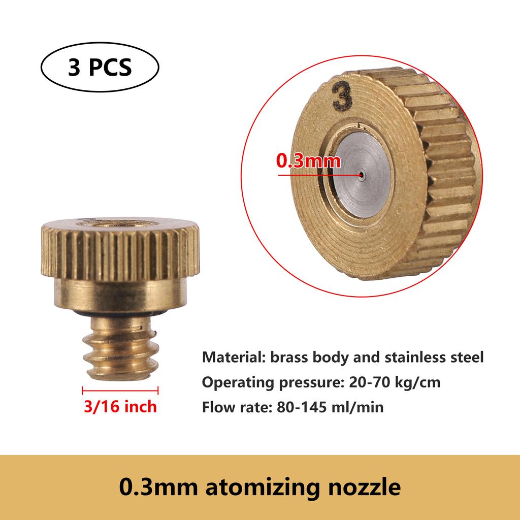 0.2/0.3/0.4/0.5mm Brass Spray Nozzle Atomizing Nozzle Kit for Cooling System 1/4" Tube Low Pressure Garden Yard Atomizing Nozzle