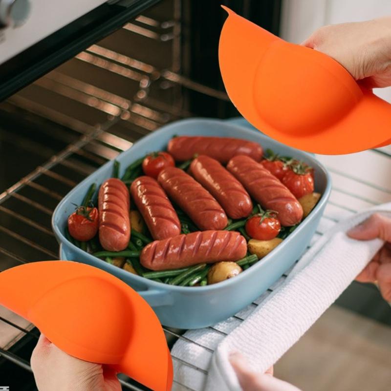 2 Piece Thermal Protective Oven Mitts Food Grade Silicone Gloves for Outdoor Cooking and Baking Grilling Potectors