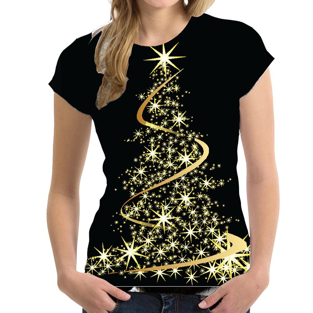2025 Christmas T-shirt 3D New Year Crew Neck Women's Short Sleeve Top Cute Christmas T-shirt Loose Women's Clothing Y2K Style