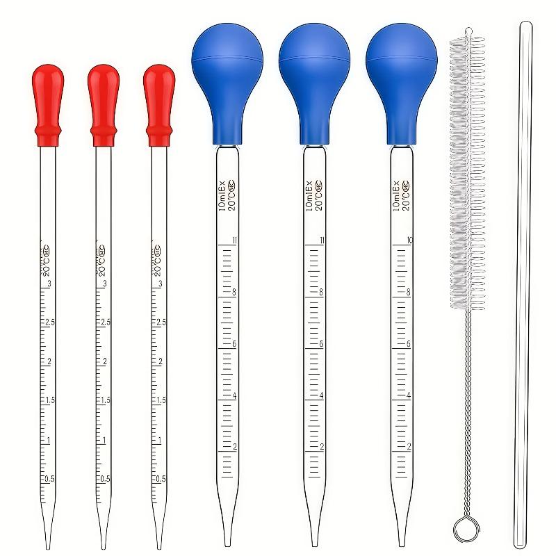 Glass Pipette and Dropper Set - 3ML/10ML with Glass Stirring Rod & Cleaning Brush (2PCS/4PCS),for Laboratory,Science Experiments