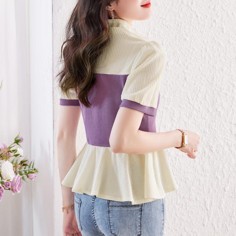 Waist Shirt Women Summer Short Sleeve New Style Chic Beautiful Fashion Fake Two-piece Top