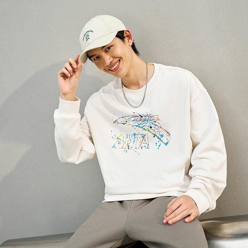 Anta Fashion Trend Loose Pullover Sweatshirt Unisex sweatshirt Warm-Sun-White Graffiti 972638701-8