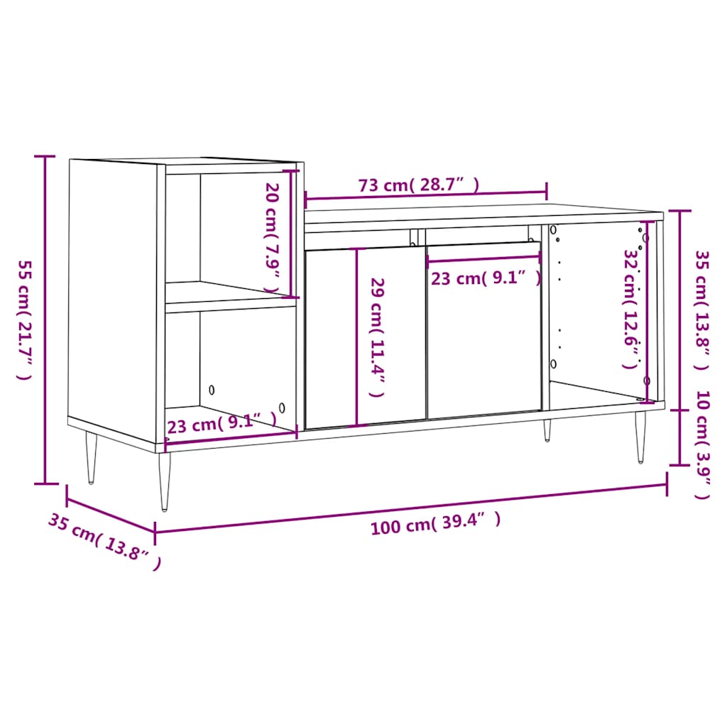 TV Cabinet White 100 x 35 x 55 cm Engineered Wood