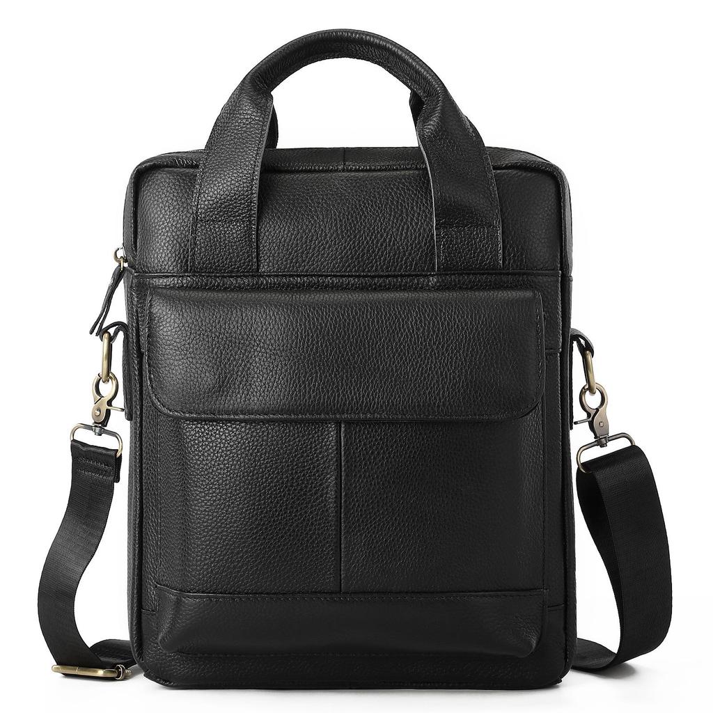 A4 Vertical Document Retro Men's Cowhide Crossbody Briefcase Shoulder Bag
