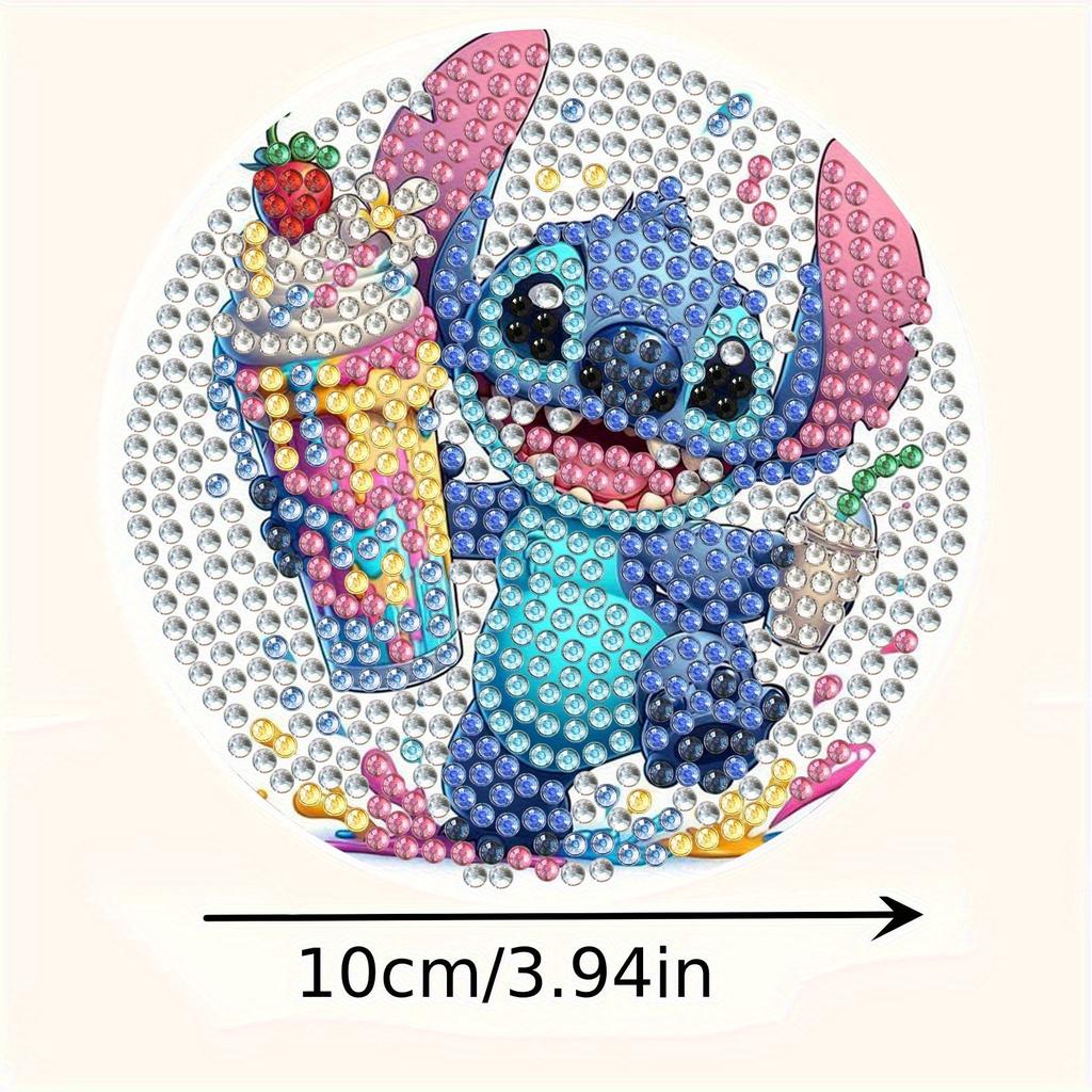 6 buc/seturi Love and Stitch Coșuri de pâslă cu pictură cu diamante DIY Coșuri de pâslă cu artă cu diamante 5D Coșuri de pâslă cu diamante cu gaură completă Rotund acrilic pentru ceașcă