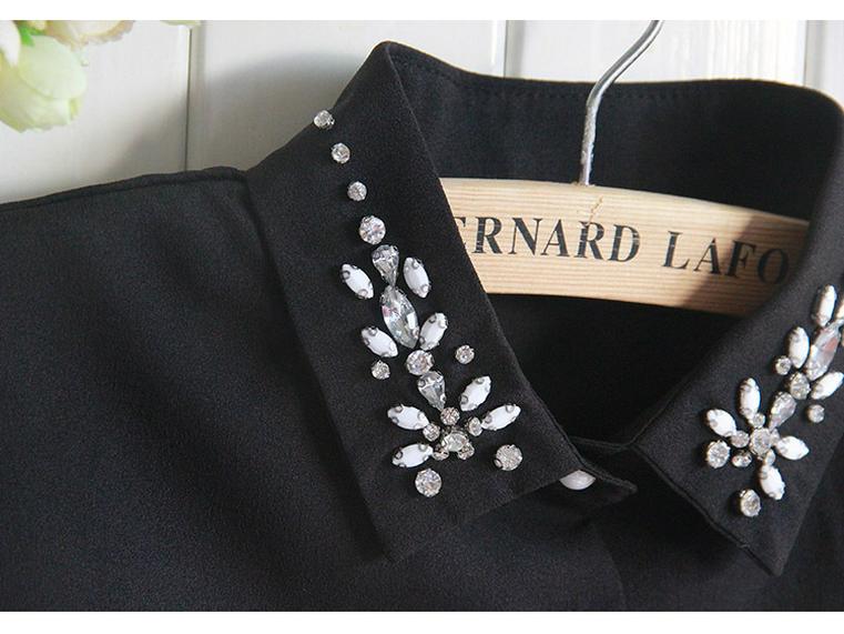 Women's Chiffon Rhinestone Shawl Collar Blouse