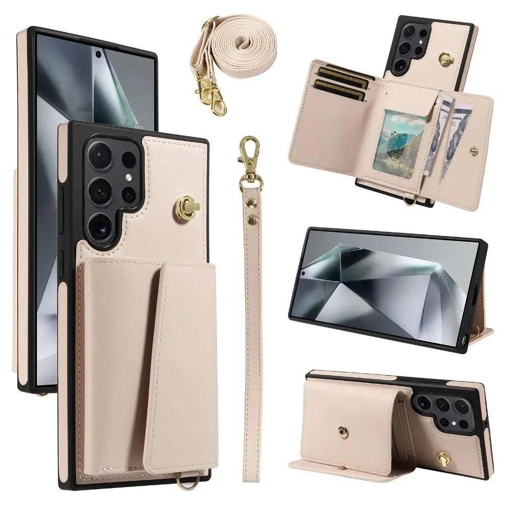 Pasek na nadgarstek z portfelem i miejscem na karty, etui na telefon do Samsung Galaxy S25 Ultra S24 S23 FE S22 S21 Plus, skórzane etui