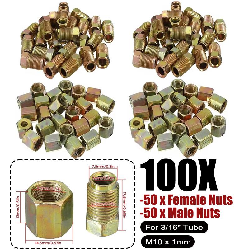 100 шт. Мужской Женский Фитинг Тормозной Трубки M10 x 1 мм Метрические Гайки Винт Для 3/16  Тормозной Трубки Шланга Соединительный Болт Разъем Тормозной Линии