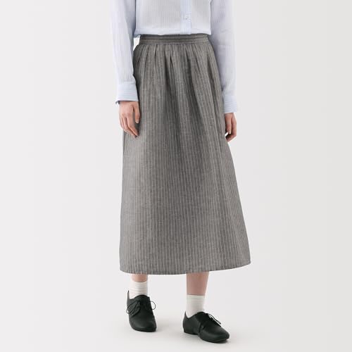 MUJI Women's Hemp Cotton Easy Long Skirt, Gray Stripe, BE1VBA5S, Women's XL