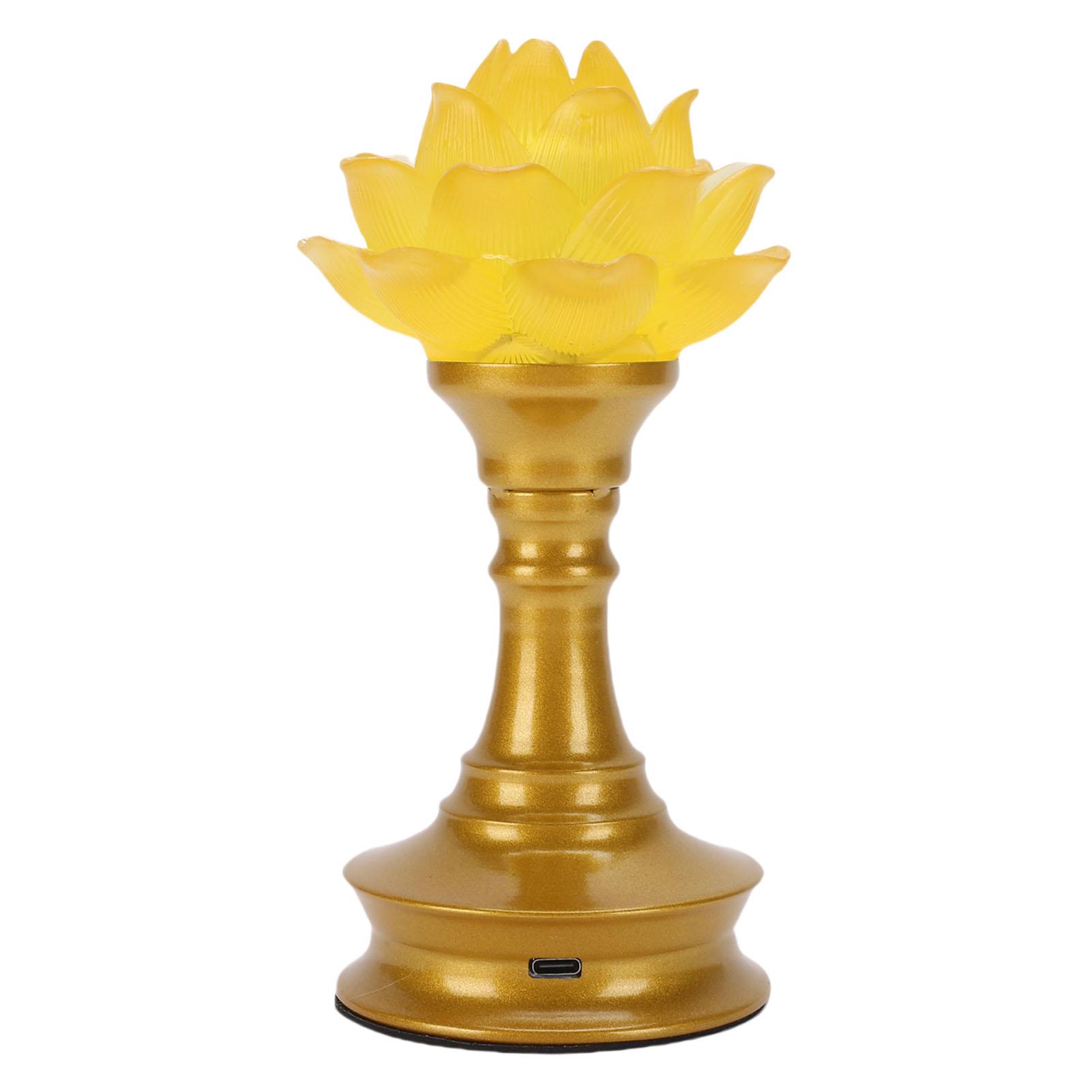 

LED Flower Lamp Resin Metal USB Rechargeable Buddhistic Lamp Flower Night Light for Display Decoration Faith Supplies