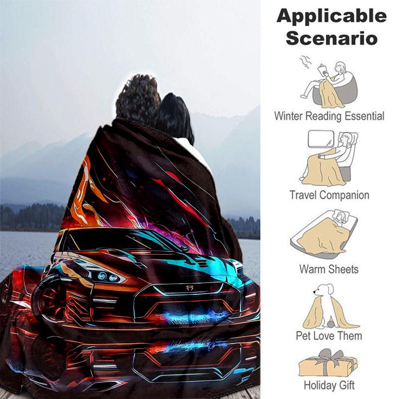 1pc Neon Colorful Sports Car Flame Design Throw Blanket Home Decor, Couch Cover, Outdoor Blanket .W004