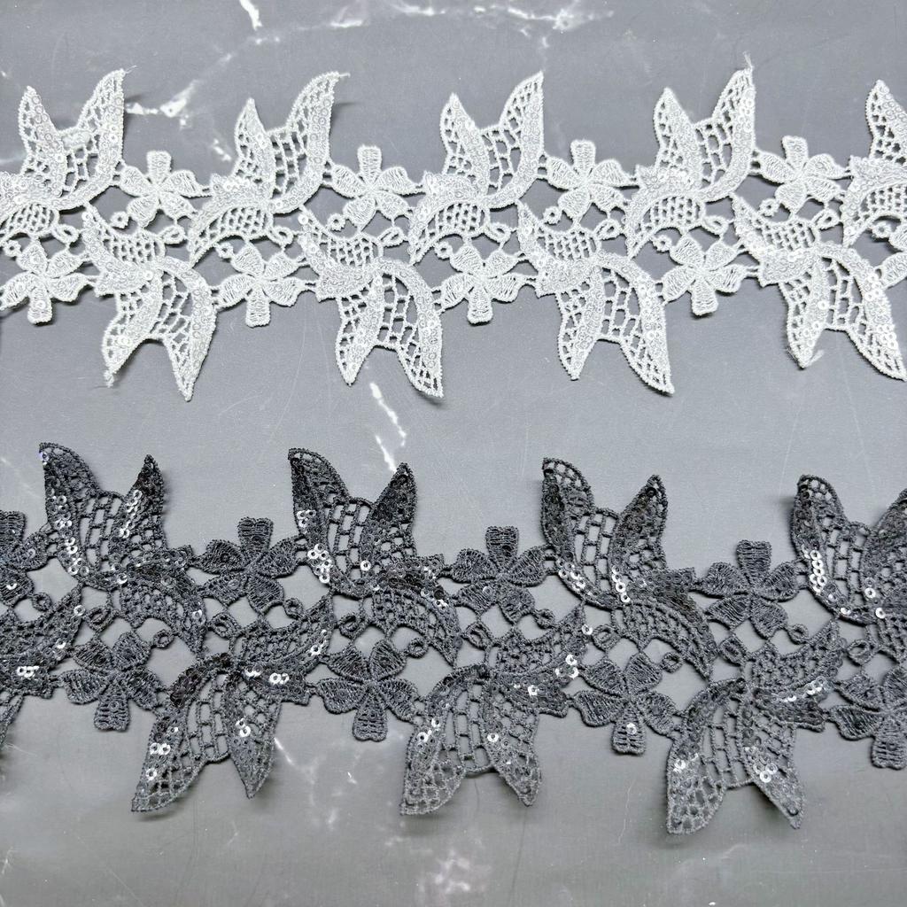 Polyester Bestickte Spitze Perlen Spitze Bekleidungszubehör Zuhause Dekokissen Unterwäsche Gurtband Beidseitige Spitzenaccessoires Hohl