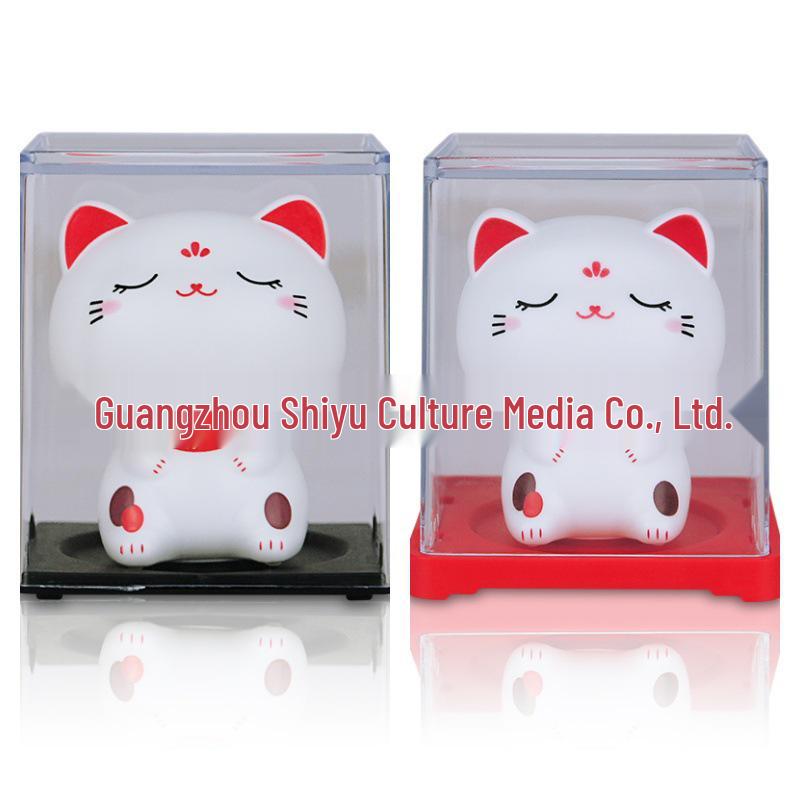 2-inch Solar-Powered Waving Lucky Cat Ornament for Desk or Car