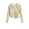 Spring Autumn Casual Fashion Solid Color Slim Cardigan Hoodies Women Street Style Drawstring Zipper Hooded Top
