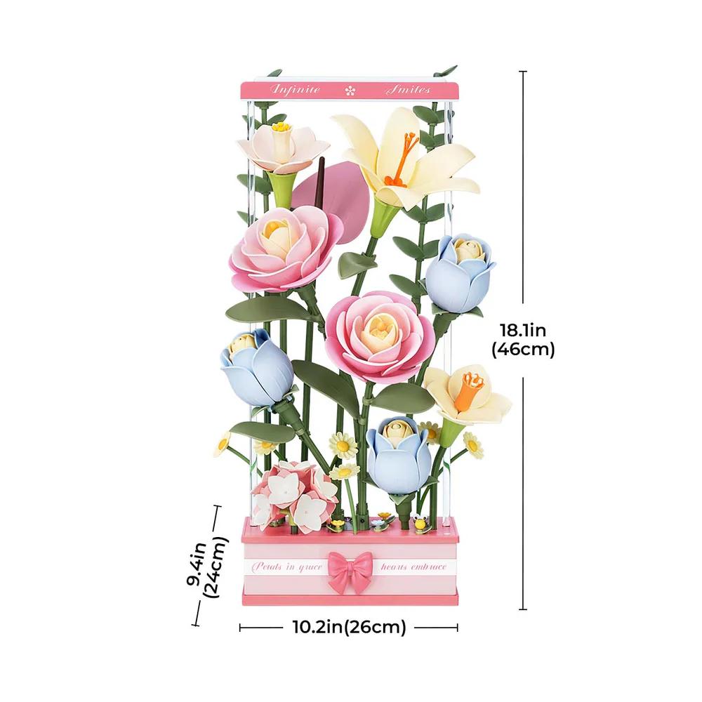 

Robotime Rokr Blooming Bouquet Box 3D Puzzle DIY Flower Model Kits with LED Artificial Flower Bouquet for Adults