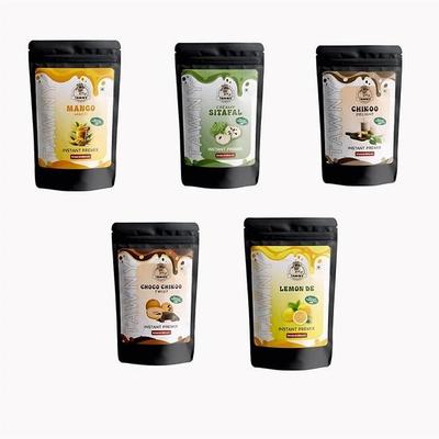 TAWNY Instant Fruit & Dessert Drink Pre-Mix Assorted Combo Pack ( Mango Masti + Creamy Sitafal + Chikoo Delight + Choco Chikoo Twist + Lemon De )