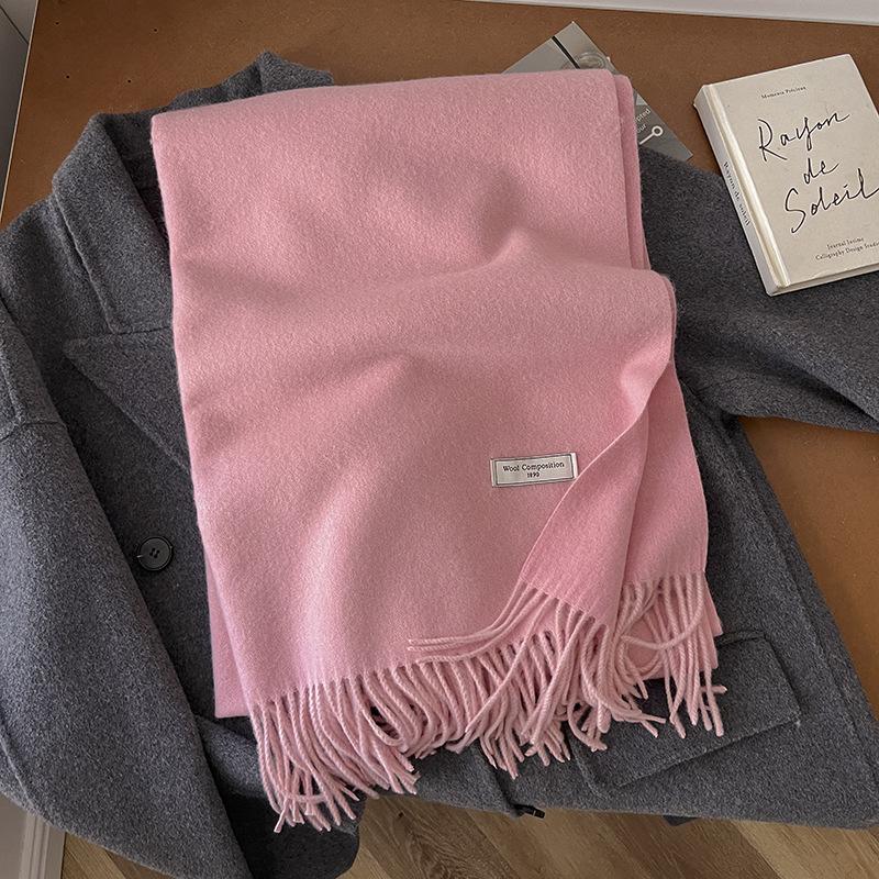 

10Color Winter Solid Double Sided Women Scarf Designer Thick Warm Pashmina Shawl Wraps Cashmere Tassel Stoles Echarpe Blanket 65x195cm