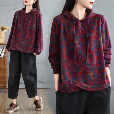 Herbst Langarm Locker Kapuzenpullover T-Shirt Damen Übergröße Lässige Oberteile T-Shirt Druck Neu