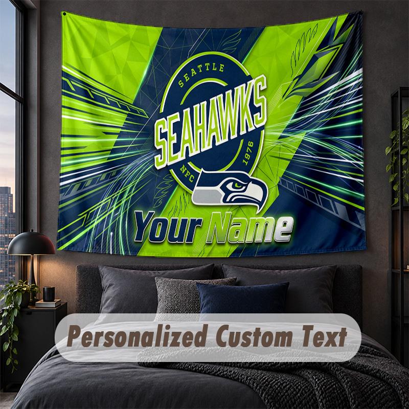 Custom Name Text Tapestry,Seattle Seahawks Decorative Wall Hanging, Background Tapestry For Home Bedroom