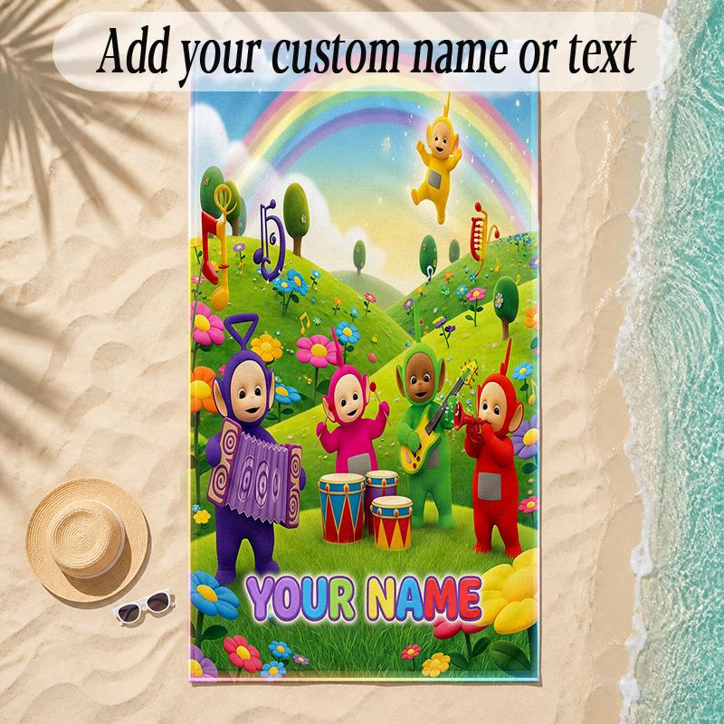 Beach TowelTeletubbies Custom Name Text Personalized Soft Towel for Beach Pool Indoor Home Decor Gift