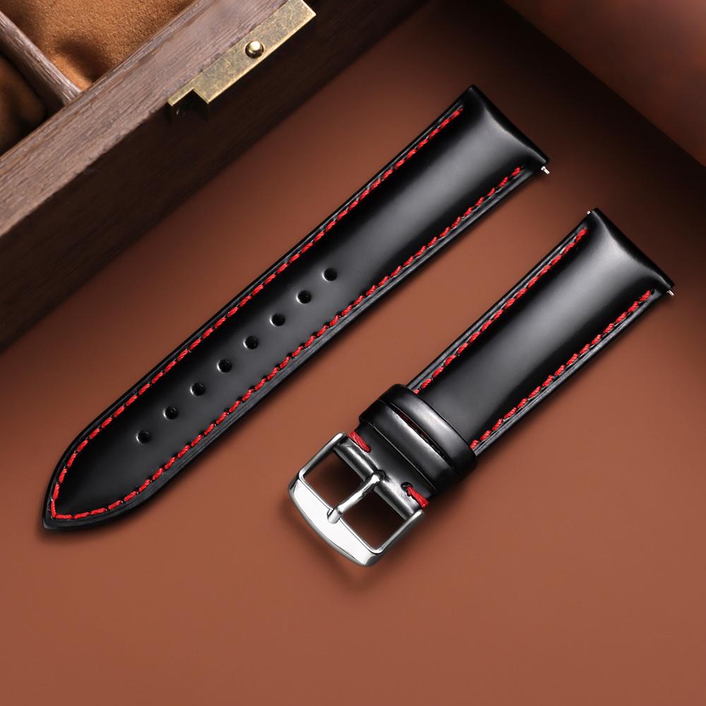 Glossy Oil Wax Leather Watch Strap for Men 18mm 19mm 20mm 21mm 22mm Universal Watch Band Brown Wristband Quick Release Bracelets