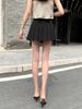 Syvent Black Pleated Mini Solid Beautiful Costume Ultra Mini 12F049 Skirt, A-Line, Color, Leg-Slimming, Bottoms, Casual, Knee-Length, Uniform, Cute,