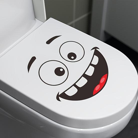 4 Pcs Funny Trash Can Sticker Cartoon Expressions Dustbin Decals Large Waterproof Vinyl Stickers for Trash Cans Bins Toilet Tank Lid Driveway Garden