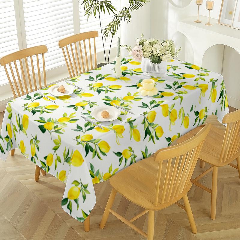 Summer Lemon Green Leaves Rectangle Tablecloth for Table Decor Washable Holiday Kitchen Dining Table Cloth Wedding Party Decor