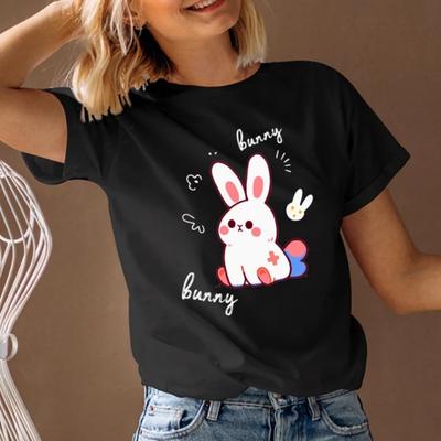 T-Shirt da Donna Carino Coniglio Grafica Manica Corta Girocollo Estate Primavera Trendy 2025 Spedizione Veloce