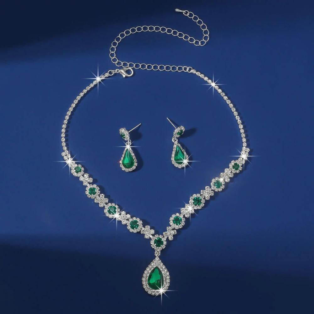 Elegant Crystal Drop Necklace Waterdrop Women's Jewelry Set Classic Jewelry Sets  Women
