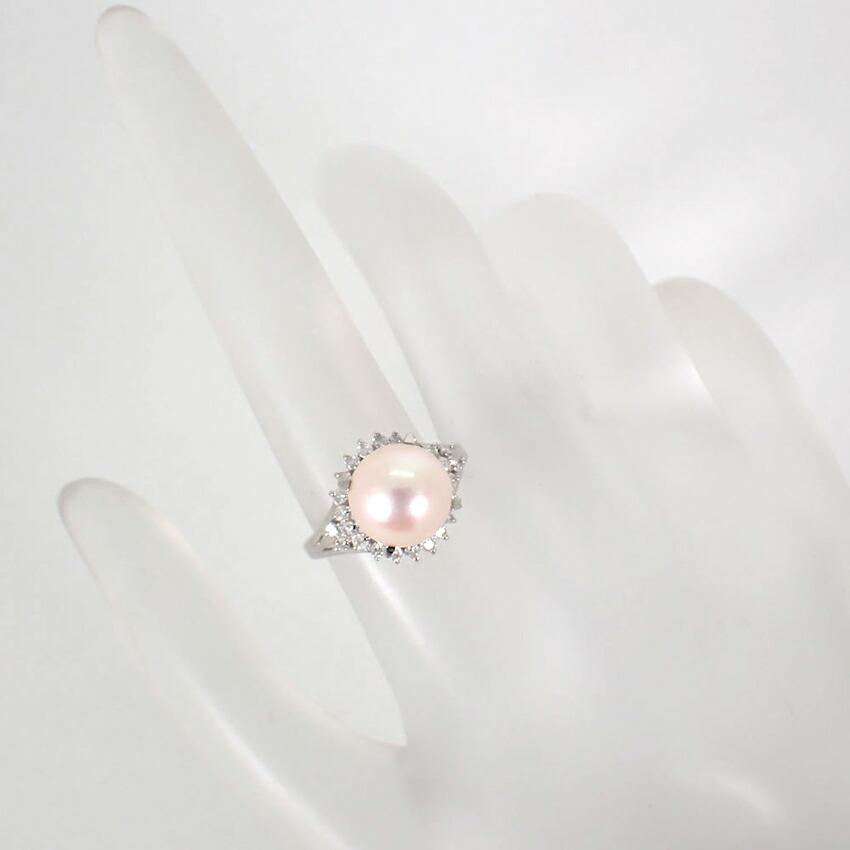 [Used] Pt900 Akoya Pearl/Diamond Ring / Size 11 / J12-7