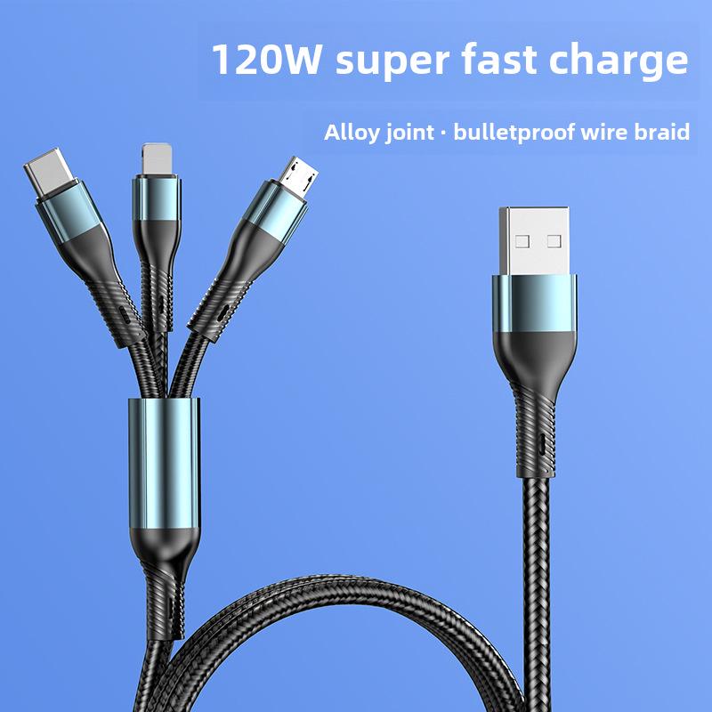 120W Three-in-One Type-C Super Fast Charging Cable for Android - Car Charger and Data Cable