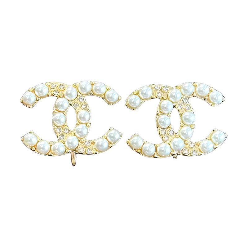 

CHANEL three-dimensional double C shape metal glass pearl crystal ear clip men and women same style couple model золотий