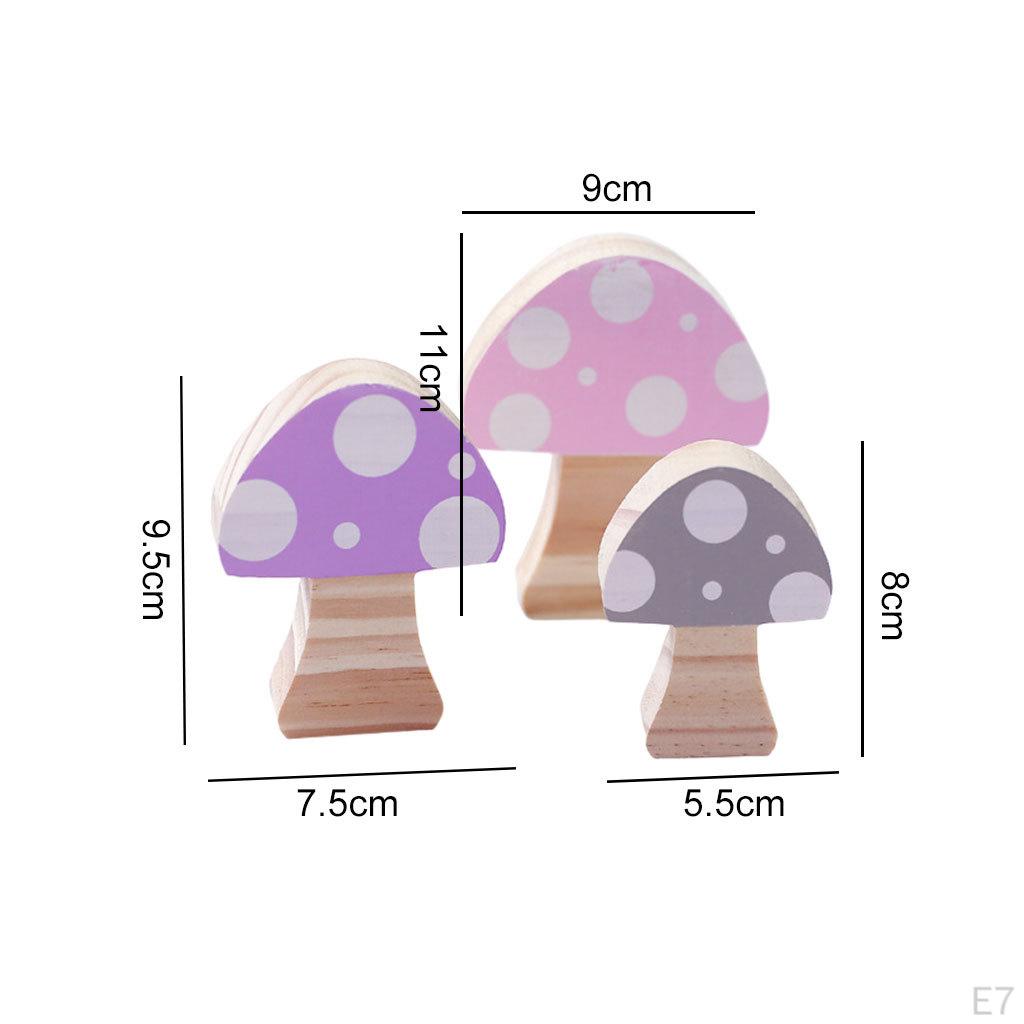 3Pcs Wooden Mushroom Building Blocks Ornaments Room Decor Colorful Wood Photo Props Home