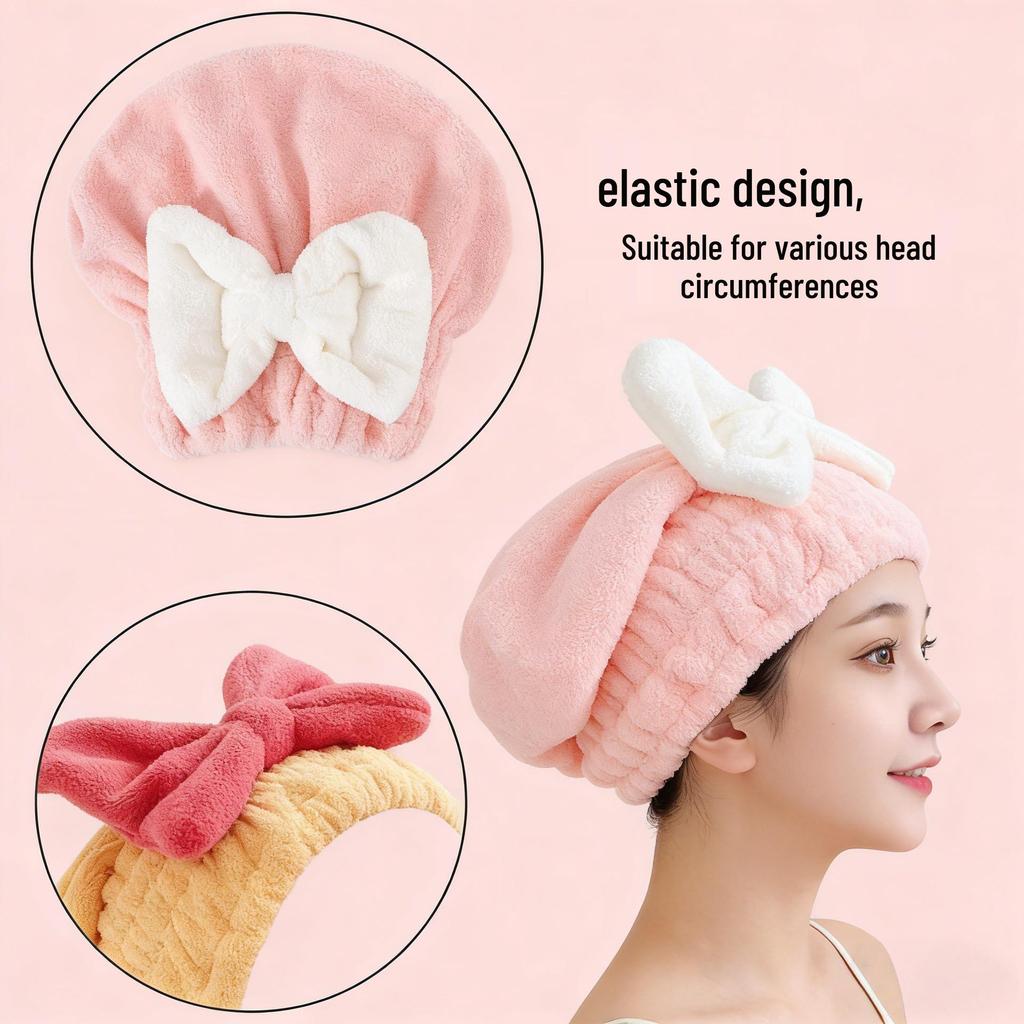 Super Absorbent Quick-Drying Hair Cap with Bow - Cute Towel Headscarf for Women