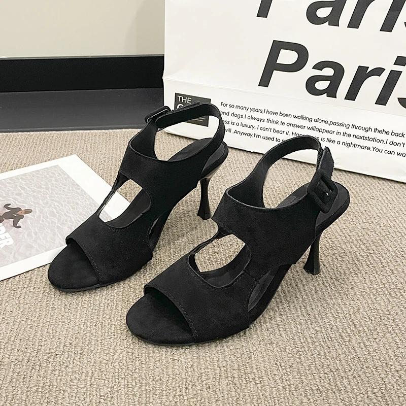 Fashion Woman Elegance Slim Heels Small Square Head High Heels Shoes Design Sense Wrapped Toe Sandals Ladies Elegant Headed Sandals