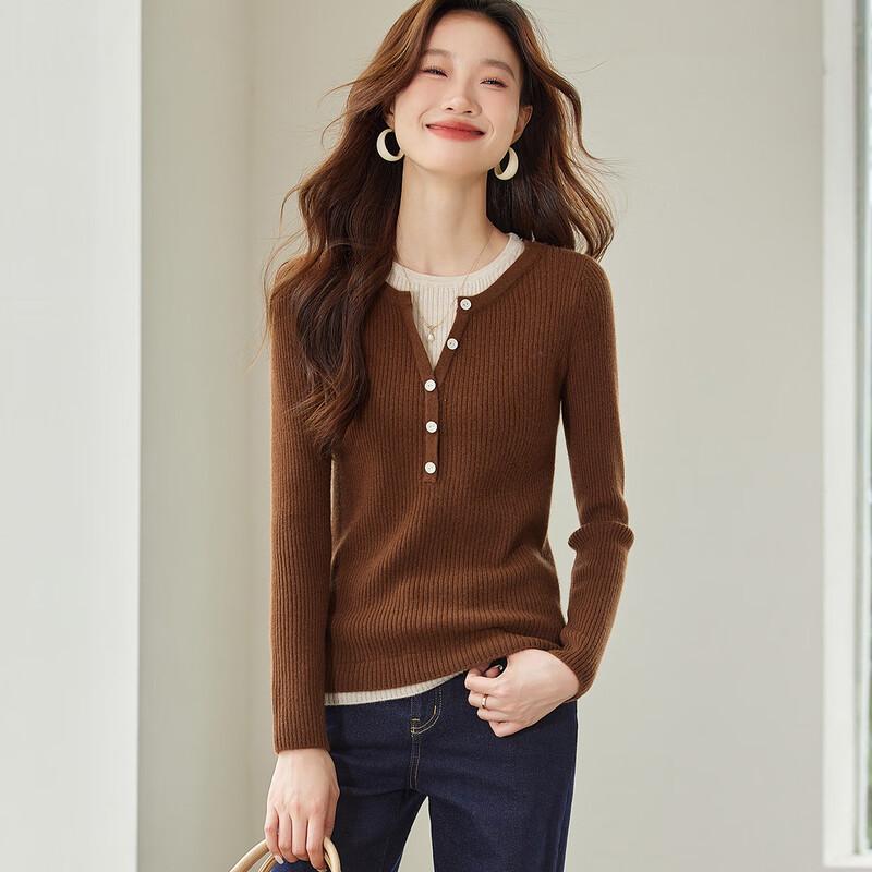 Srcr Women s 100% Cashmere Slim-Fit Layered Knit Sweater M