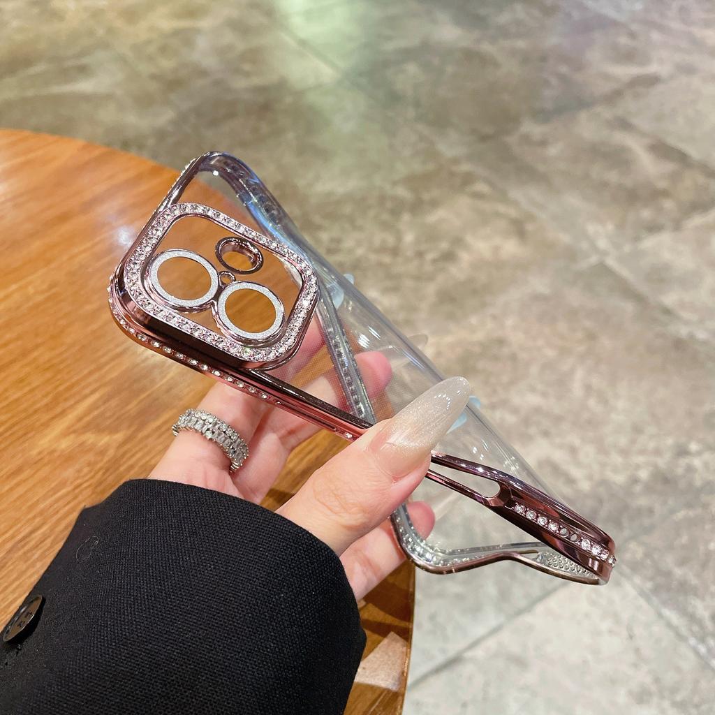 Applicable to Apple 17 transparent mobile phone case 16 glitter lens film rhinestone frame iPhone15 soft case protective case 11