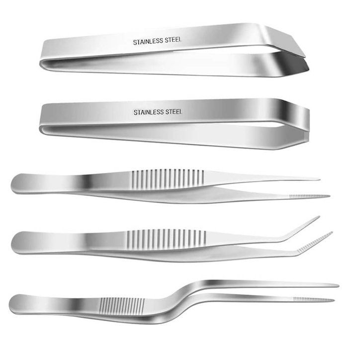 Lot de 5 pinces de cuisine en acier inoxydable, pinces à arêtes de poisson