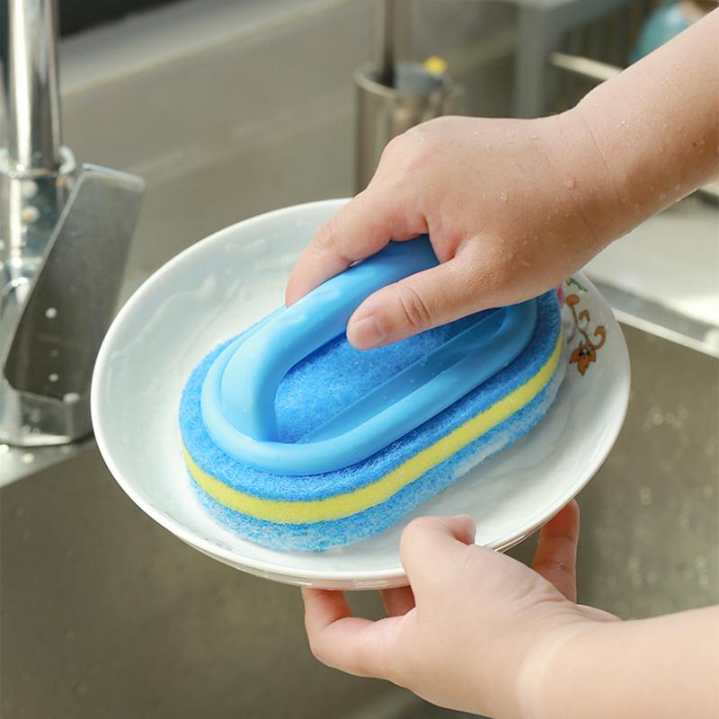 Cleaning Brush with Handle Kitchen Sponge Wipe Thickening Bathroom Tile Cleaning Sponge Household Stain Removal Clean Tools