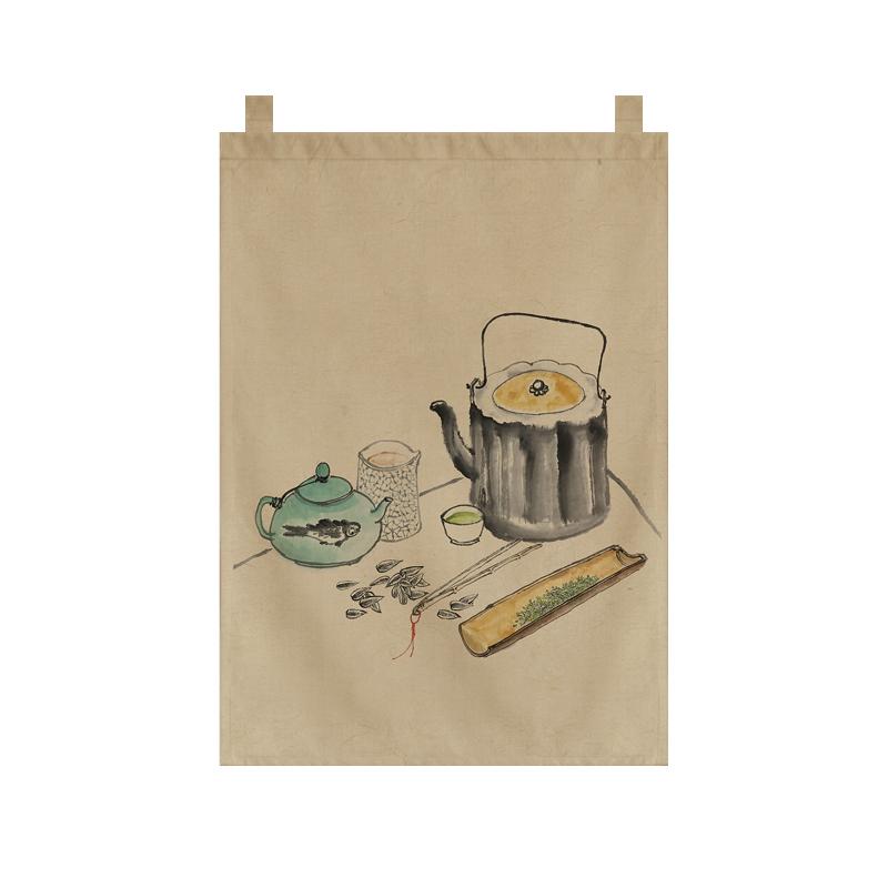 Japanese Style Tea Room Door Curtain Restaurant Signboard Chinese Tea House Partition Restaurant Hotel Pub Banner Short Curtain