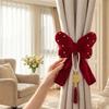 Velvet Bow Curtain Straps Romantic Adjustable Mosquito Net Tie with Tassels Red Curtain Tieback Wedding Celebration