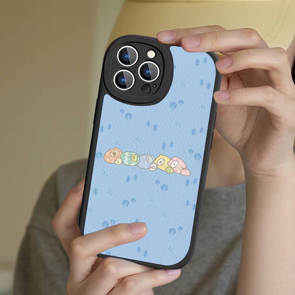 Cartoon S-sumikko Gurashi Phone Case For IPhone 16 15 14 11 12 13 Pro Max Plus Back Leather Shell