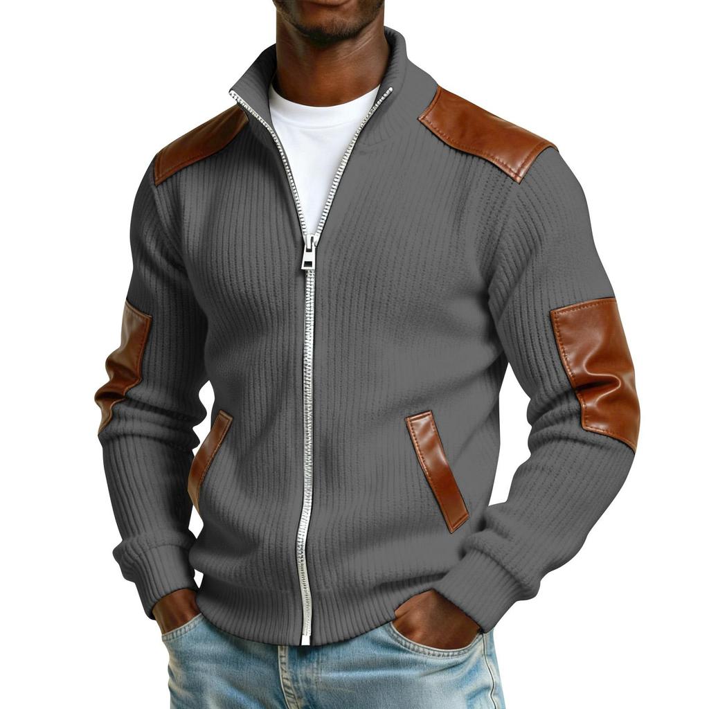 Men's Winter Solid Color Full Zipper Fleece Lined Stand Collar Sweatshirt, Plus Size Casual Zipper Sweatshirt Jacket
