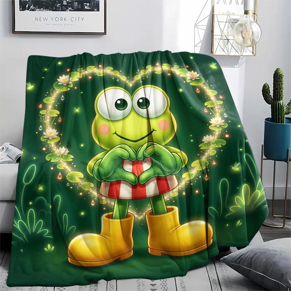 1PC Keroppi  Print Flannel Blanket, High Quality All Seasons, Home Decor, Warmth and Comfort, Perfect for Christmas Gifts