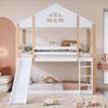 Bunk Bed with Fence Anti-fall Device Characteristic Windows Ladder Wood Frame Family Loft Bed Home