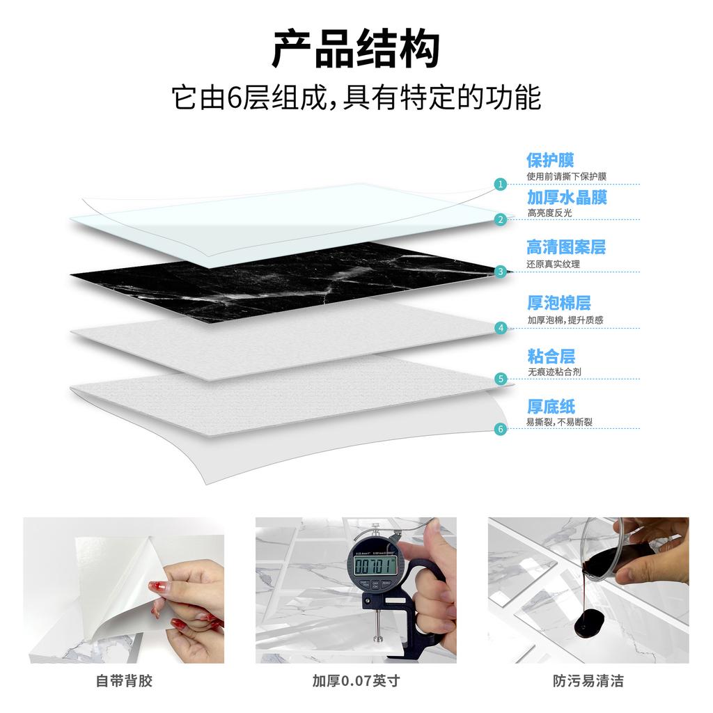 Tile Foam Wall Sticker Soft Bag Anti-Collision Kitchen Waterproof And Oil-Proof Wallpaper Self-Adhesive Marble Pattern Wall Decoration