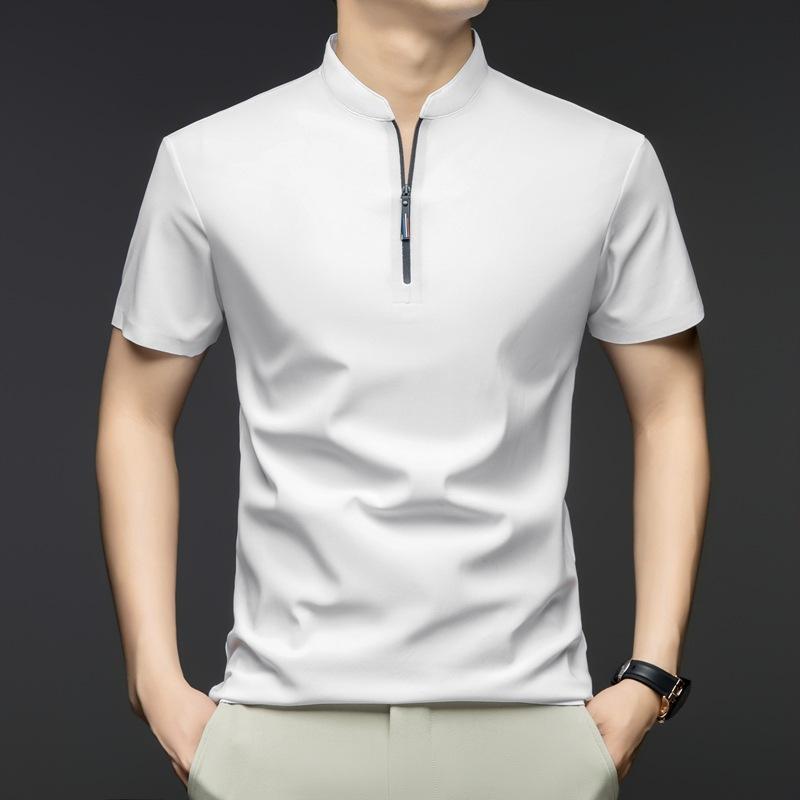 

Men s Polo Shirt Short-sleeved Stand-up Collar Casual High-end Semi-zipper T-shirt Men s Business Men s Clothing M