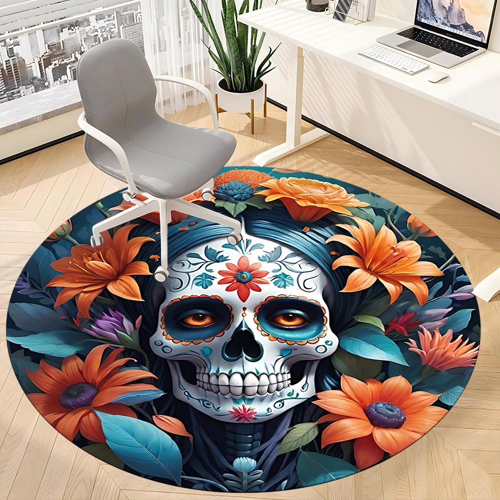1pc Sugar Skull Design Chair Carpet for Office Non-Slip, Machine Washable Rug for Office, Room - Holiday Decor, Machine Made yy251016068