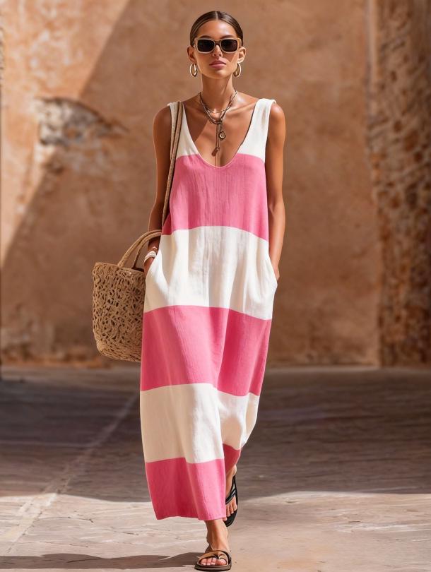 2026 European Retro Off-Shoulder Sleeveless Summer Long Dress XL